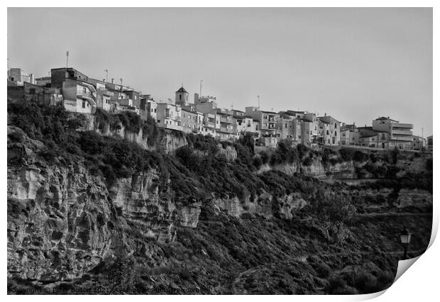 One of the Pueblos Blancos (white villages) near Malaga, Spain. Black and white. Print by Peter Bolton