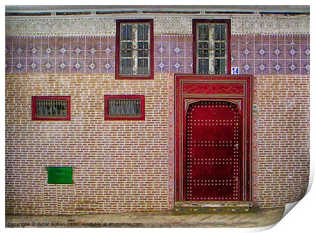 A tiled frontage to a residence in Tetoun town, Morocco. Print by Peter Bolton