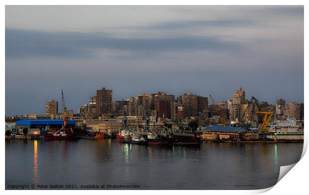 Evening harbour, waterfront, Alexandria, Egypt Print by Peter Bolton
