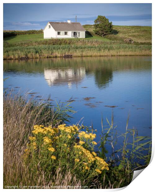 Irish cottage on Sheephaven bay Ireland Print by jim Hamilton