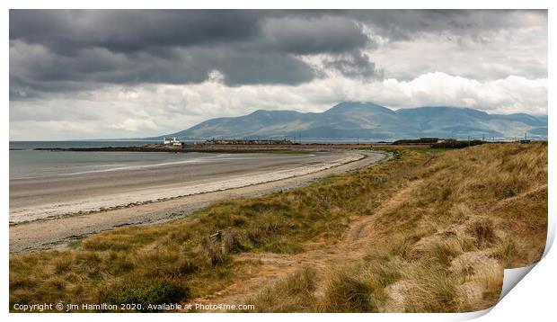Tyrella beach,with the Mountains of Mourne in Nort Print by jim Hamilton