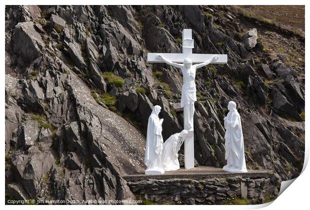 statue of the crucifixion at Slea Head Print by jim Hamilton