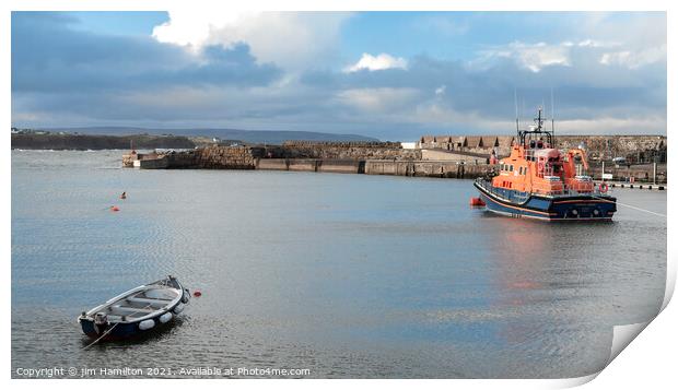 Portrush harbour and lifeboat. Print by jim Hamilton