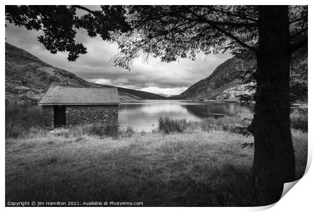 The Boathouse in Mono Print by jim Hamilton