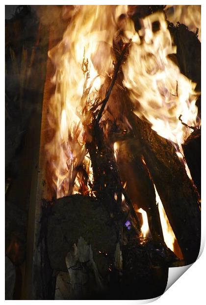 Closeup of Fire at time of festival Print by Ravindra Kumar