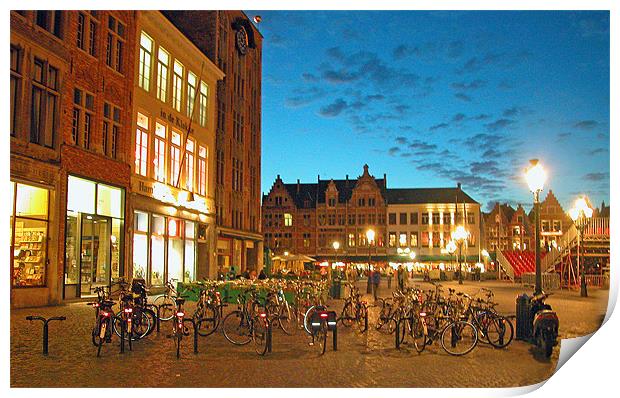 Bicycles in Brugge Print by a aujan