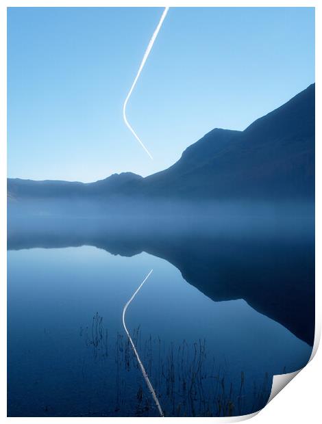 Contrail reflected in Buttermere Print by Chester Tugwell