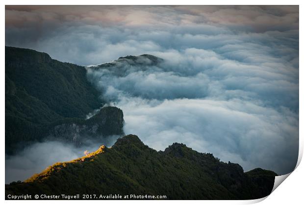 View from Pico Ruivo, Madeira, Portugal Print by Chester Tugwell