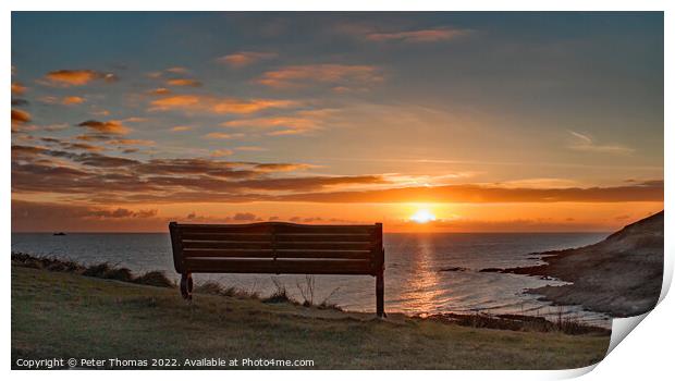 Golden Glow at Limeslade Bay Mumbles Gower Print by Peter Thomas