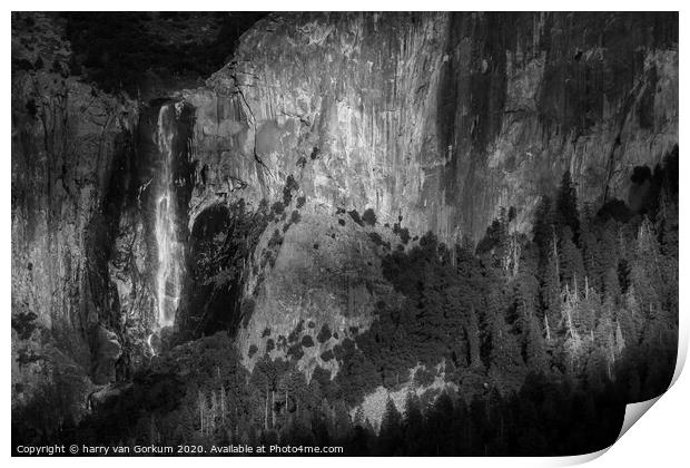 Bridalveil Fall, Yosemite in black and white Print by harry van Gorkum