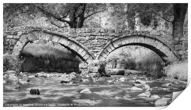 Wycoller Packhorse Bridge Black and White Print by Heather Sheldrick