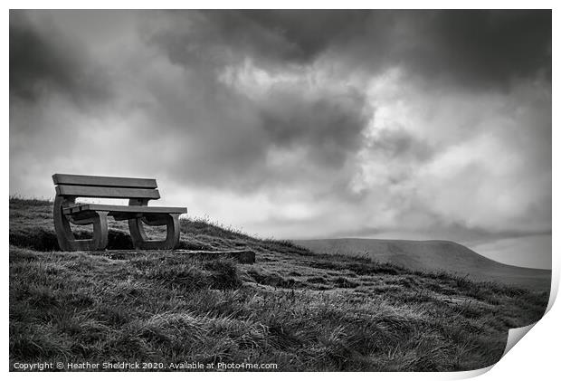 Weets Hill Bench with Pendle Hill in Background Print by Heather Sheldrick