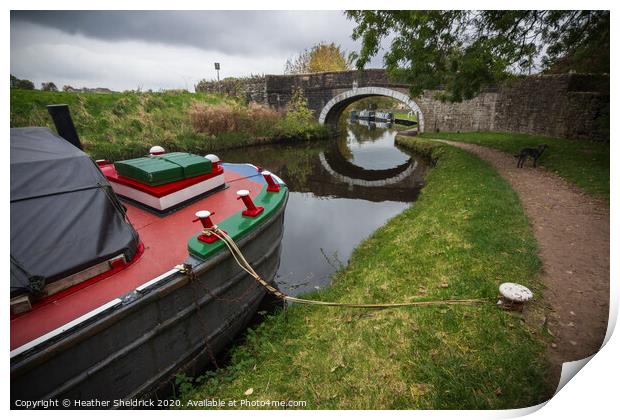 Barge moored on Leeds and Liverpool Canal at Barno Print by Heather Sheldrick