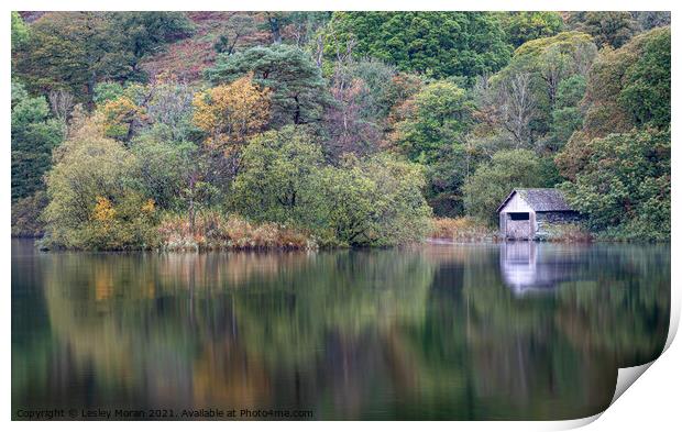 Autumn Colours by the Boat House Print by Lesley Moran