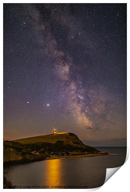 Milky Way over Kimmeridge Bay, Dorset Print by Lesley Moran