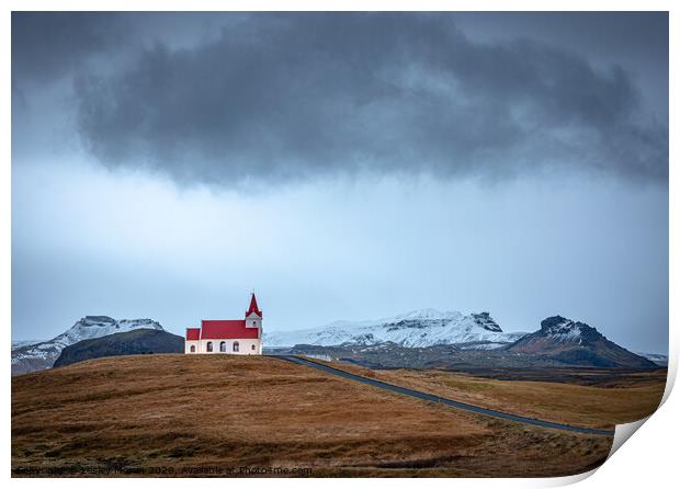 Ingjaldsholl Church, Snaefellsnes Iceland Print by Lesley Moran
