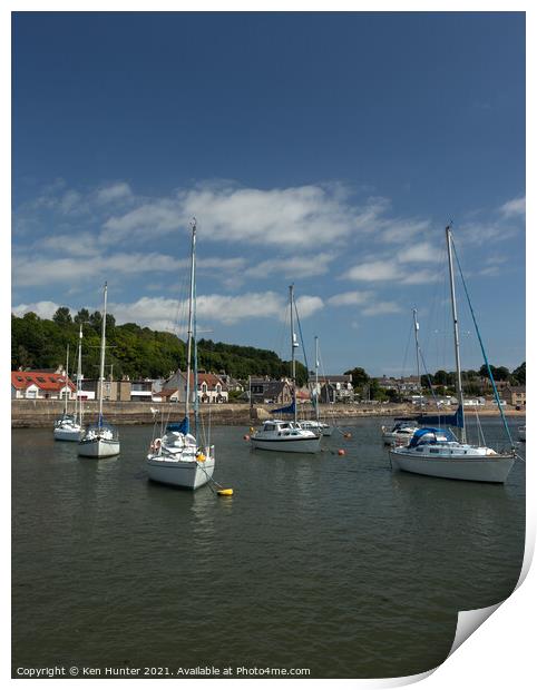 Moored Pleasure Yachts in Limekilns Harbour (2) Print by Ken Hunter