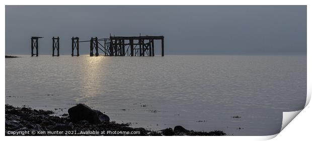 Ruined Wooden Pier at Sunrise Print by Ken Hunter