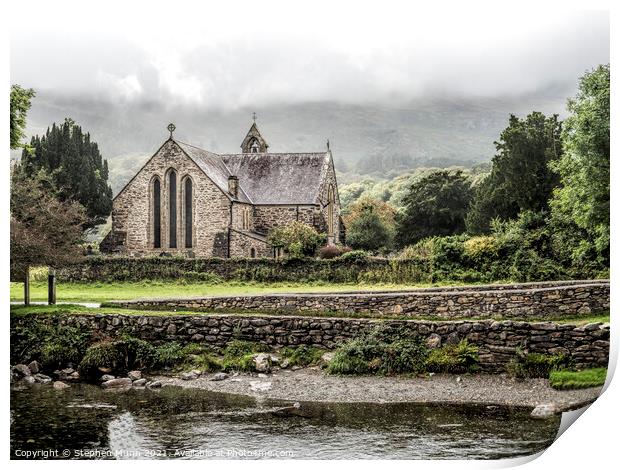 Beddgelert church, Snowdonia National Park, Wales Print by Stephen Munn
