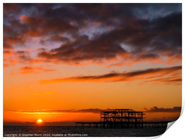 Brighton West Pier Sunrise Print by Stephen Munn