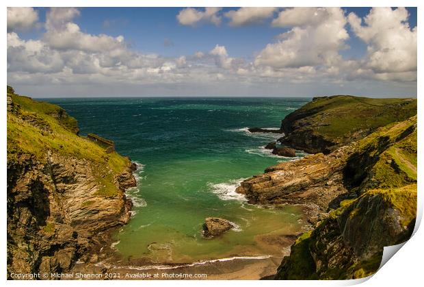 Coastline and cliffs at Tintagel, Cornwall Print by Michael Shannon
