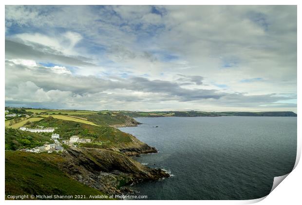 View of the Cornish Coastline near the fishing vil Print by Michael Shannon