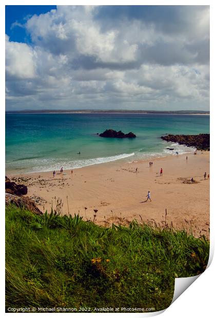 Summer's Day at Bamaluz Beach in St Ives, Cornwall Print by Michael Shannon