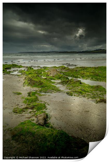 A moody, overcast day on Carne Beach in Cornwall Print by Michael Shannon