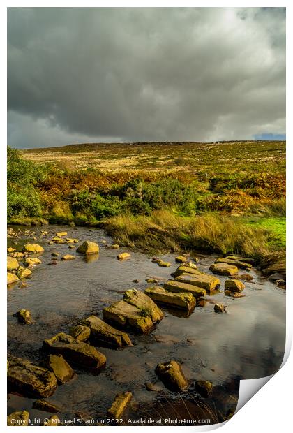 Stepping Stones over Wheeldale Beck, North Yorkshi Print by Michael Shannon