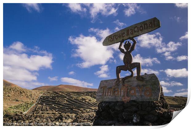 Sign at the entrance to Timanfaya National Park in Print by Michael Shannon