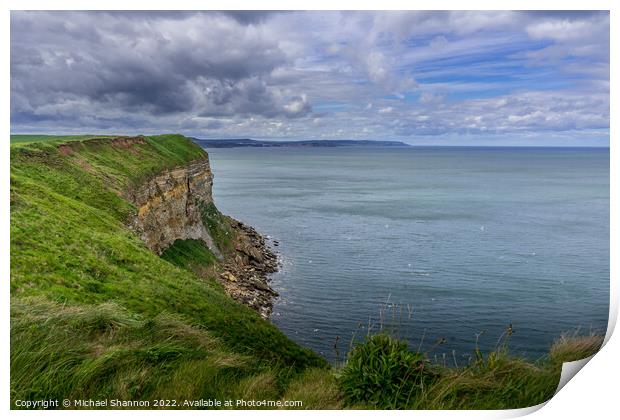 Clifftop view from near Filey Brigg Print by Michael Shannon