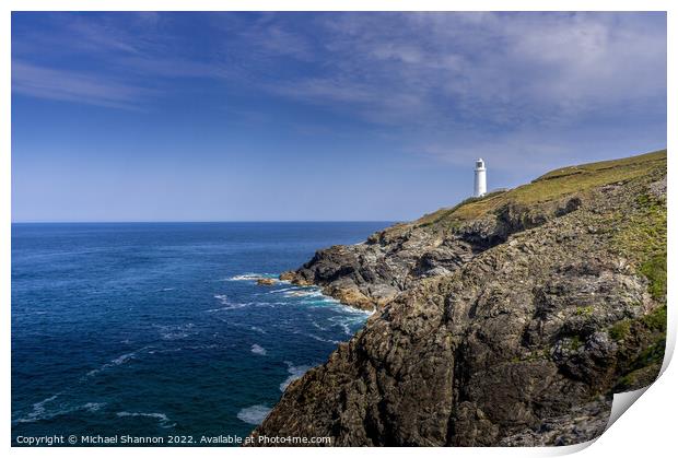 Trevose Head lighthouse, Cornwall Print by Michael Shannon