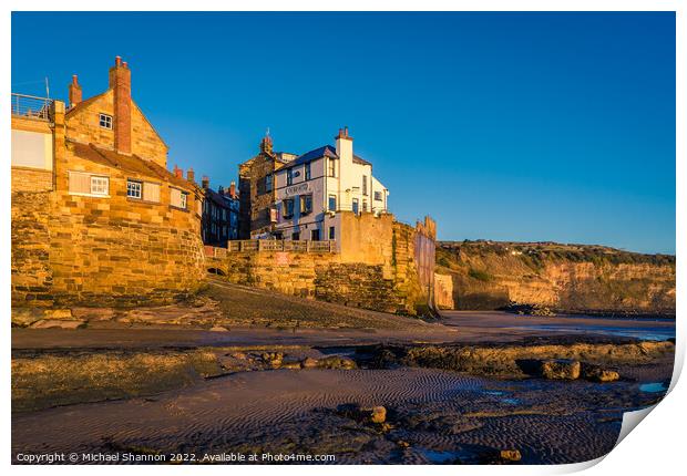 Robin Hoods Bay shot from the beach at low tide. Print by Michael Shannon