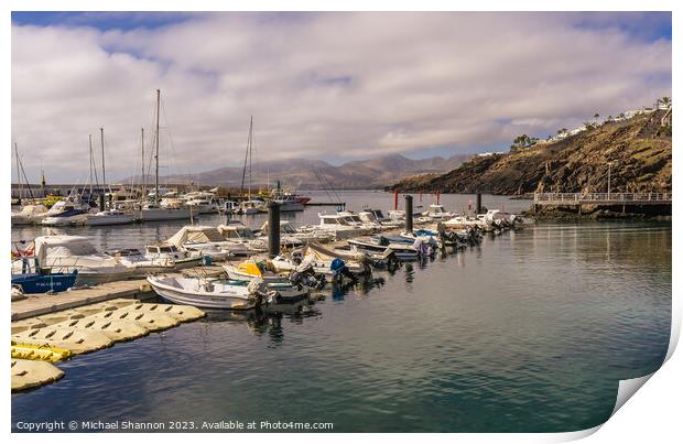 Rows of boats in the harbour. Puerto del Carmen, L Print by Michael Shannon