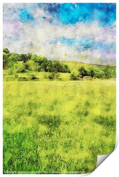 Wild Flower Meadow, Muker, Swaledale (Watercolour  Print by Michael Shannon