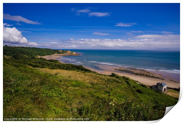 Cayton Bay, North Yorkshire viewed from the clifft Print by Michael Shannon