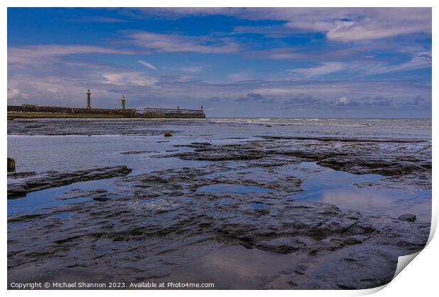 Whitby East Beach at low tide Print by Michael Shannon
