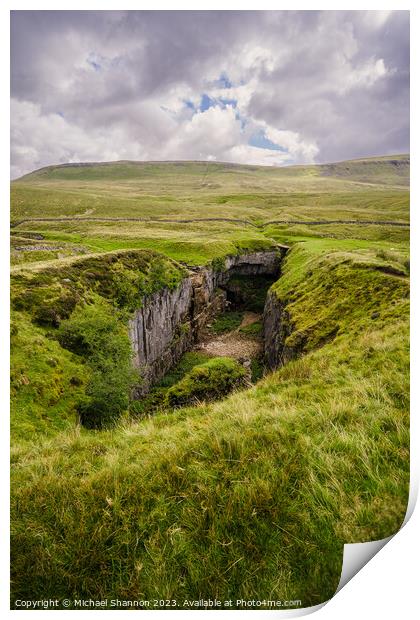 Hull Pot under an overcast sky - Yorkshire Dales N Print by Michael Shannon