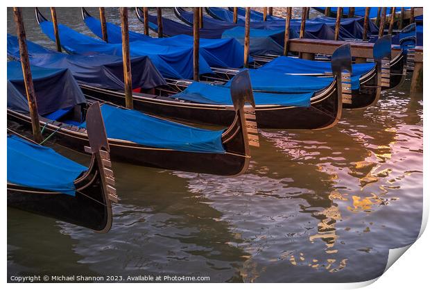 Gondolas Moored at the side of the Grand Canal Print by Michael Shannon