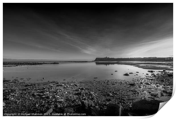 Scarborough North Bay at low tide (Black and White Study) Print by Michael Shannon