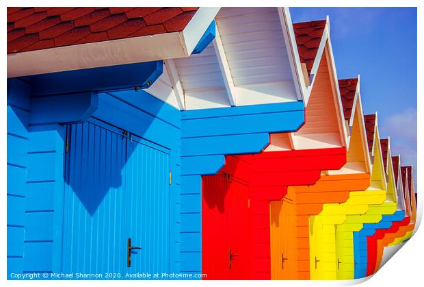 Row of Colourful Beach Huts Print by Michael Shannon