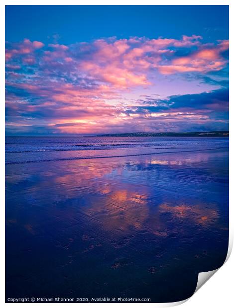 Fiery Sunset over Tranquil Filey Bay Print by Michael Shannon