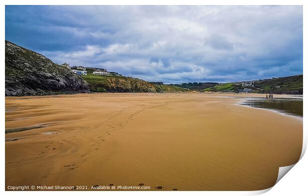 The sandy beach at Mawgan Porth in Cornwall Print by Michael Shannon