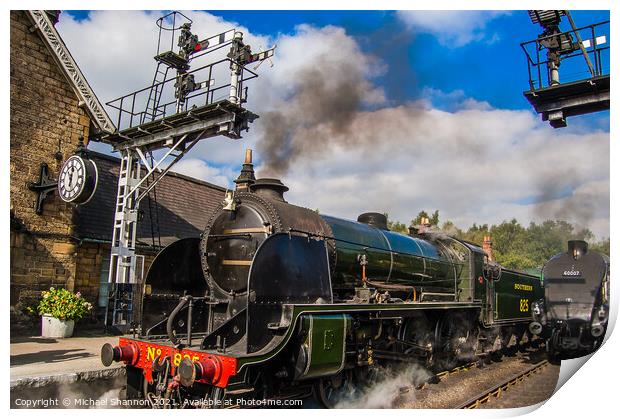 Steam Trains at the Signal on Grosmont Station Print by Michael Shannon