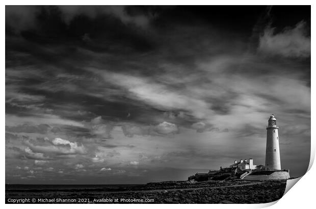 St Mary's Island and Lighthouse in Northumberland Print by Michael Shannon