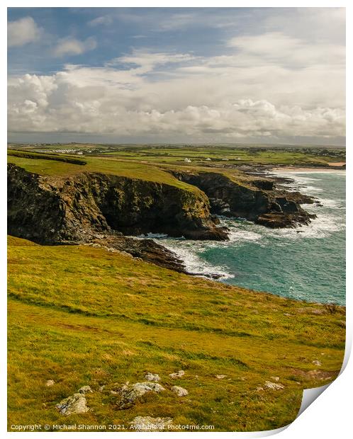The view south from Trevose Head in Cornwall Print by Michael Shannon
