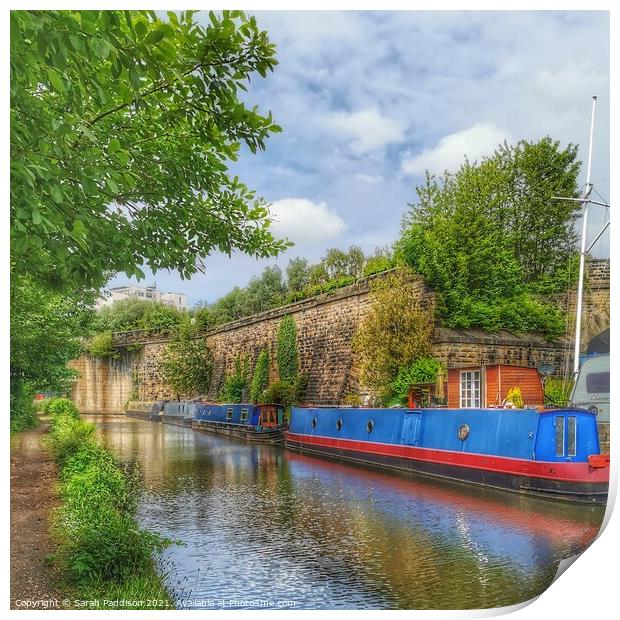 Barges on the Canal in Ashton-under-Lyne Print by Sarah Paddison