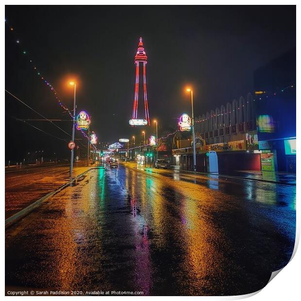 Blackpool tower and illuminations  Print by Sarah Paddison