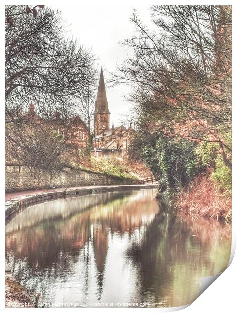 St.Stephens Church Reflected in Canal - Guide Bridge Print by Sarah Paddison