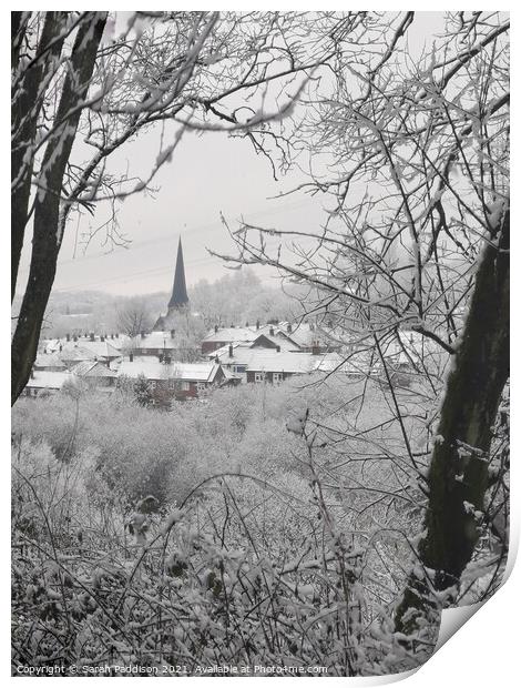 St James Church Millbrook in the snow Print by Sarah Paddison